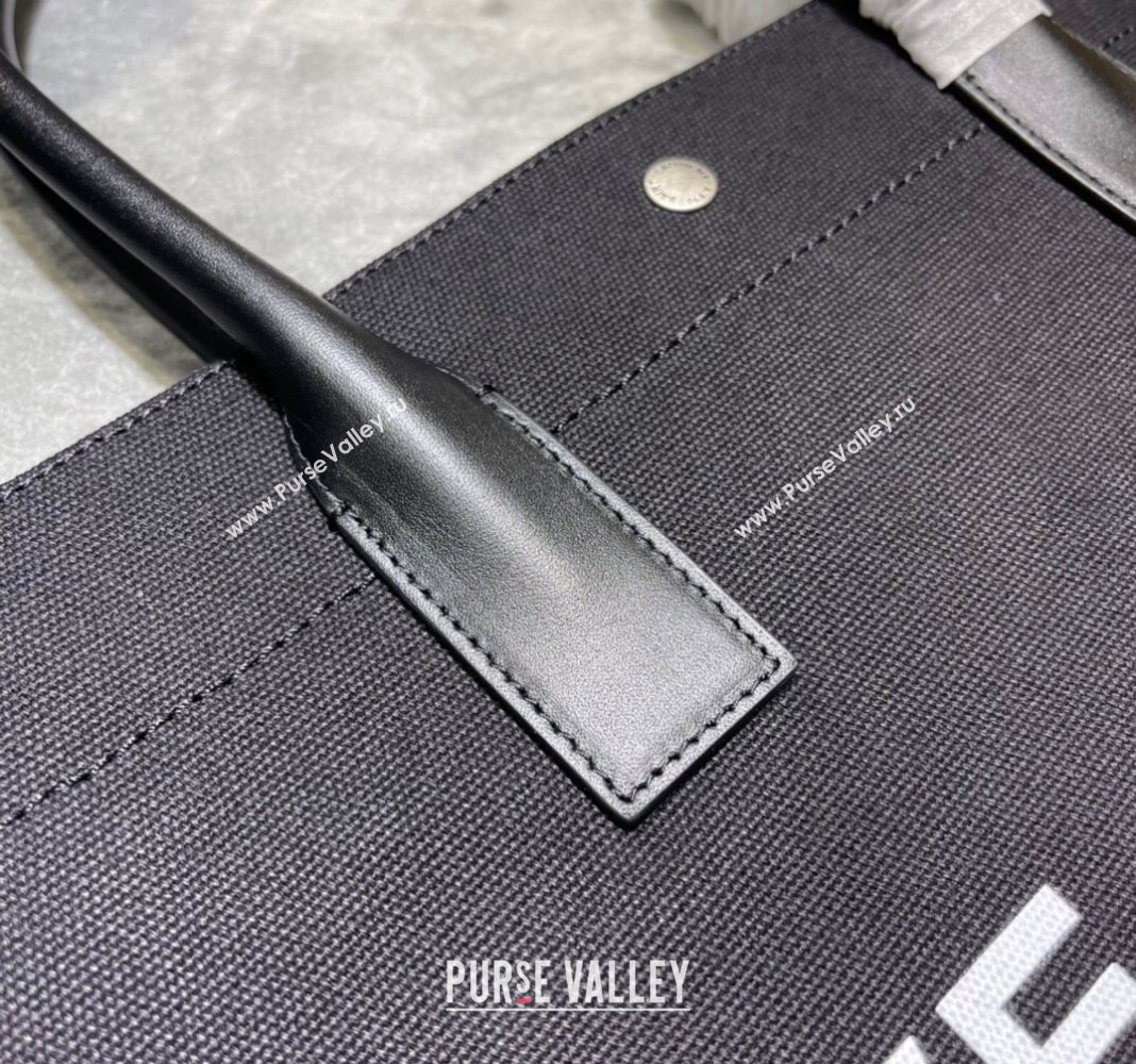 Saint Laurent Rive Gauche Large Tote Bag in Printed Canvas and Leather 509415 Black/White2 2024 (YY-240313078)