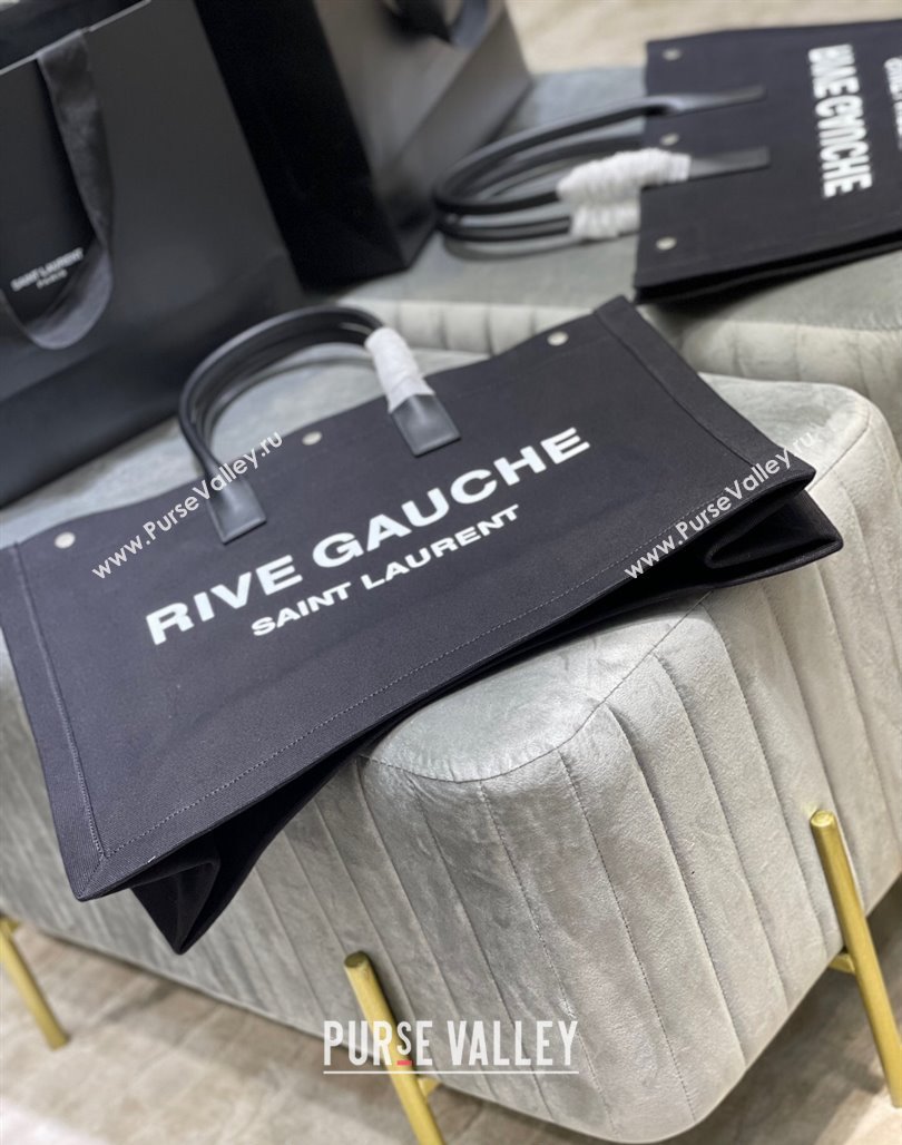 Saint Laurent Rive Gauche Large Tote Bag in Printed Canvas and Leather 509415 Black/White2 2024 (YY-240313078)