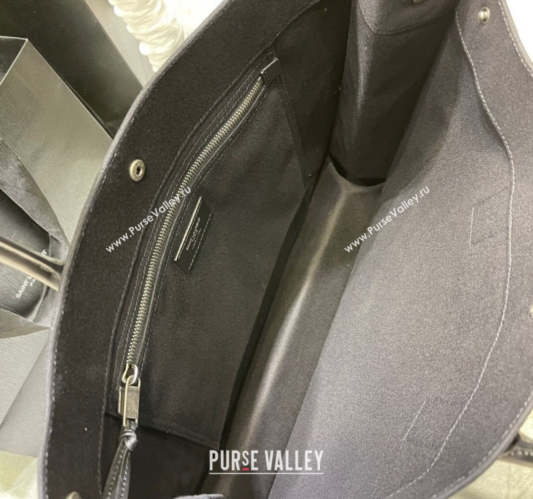 Saint Laurent Rive Gauche Large Tote Bag in Printed Canvas and Leather 509415 Black/White2 2024 (YY-240313078)