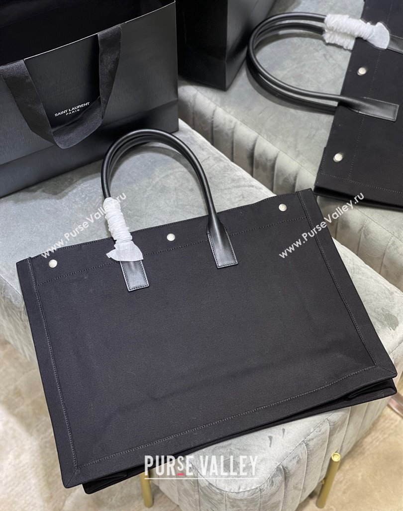 Saint Laurent Rive Gauche Large Tote Bag in Printed Canvas and Leather 509415 Black/White2 2024 (YY-240313078)