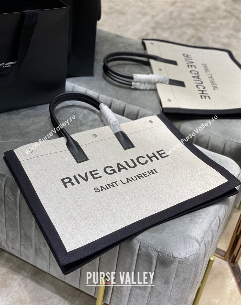 Saint Laurent Rive Gauche Large Tote Bag in Printed Canvas and Leather 509415 White/Black2 2024 (YY-240313079)