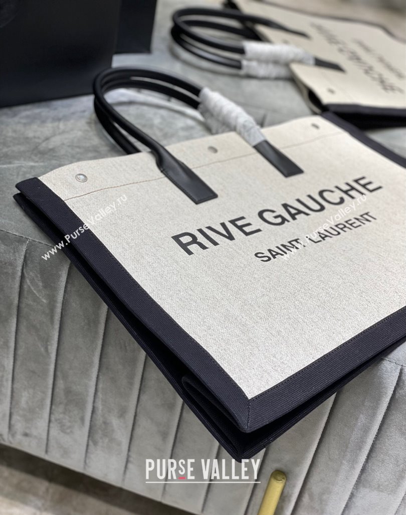 Saint Laurent Rive Gauche Large Tote Bag in Printed Canvas and Leather 509415 White/Black2 2024 (YY-240313079)