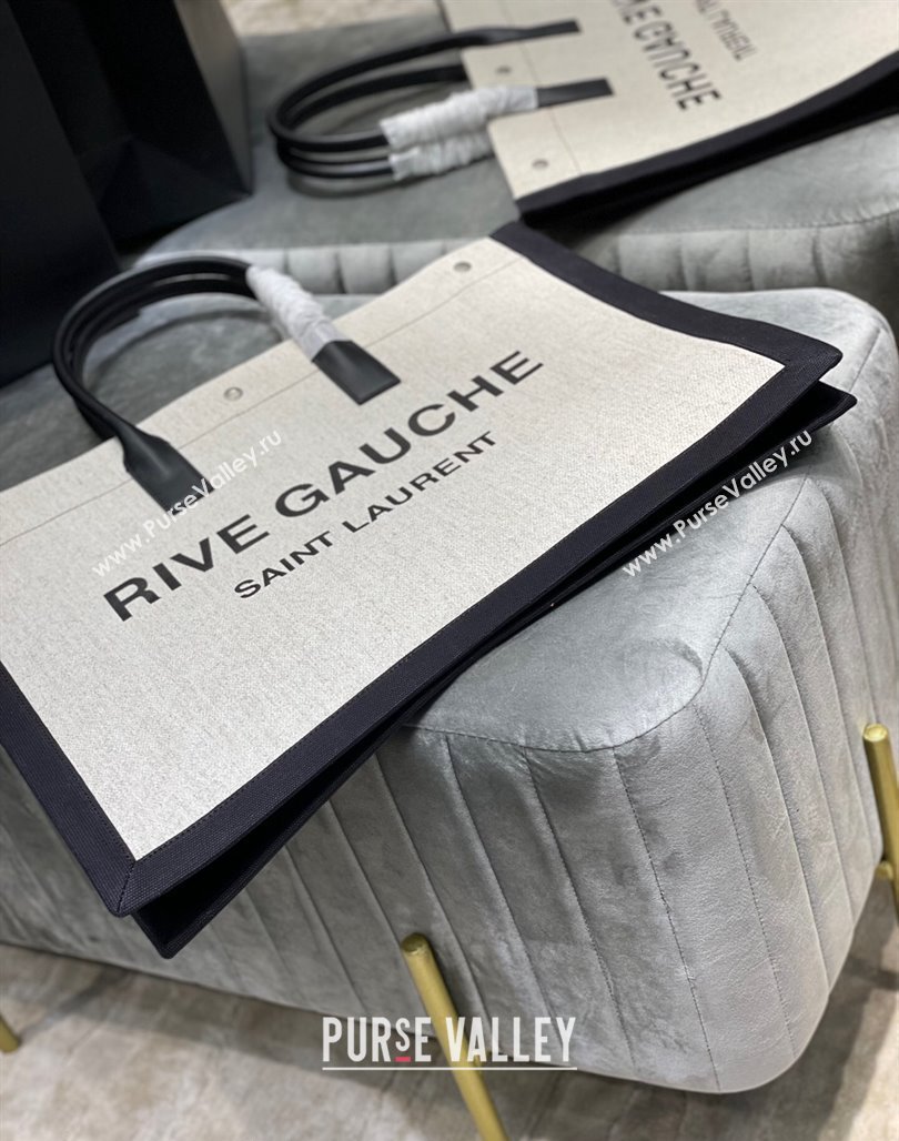 Saint Laurent Rive Gauche Large Tote Bag in Printed Canvas and Leather 509415 White/Black2 2024 (YY-240313079)
