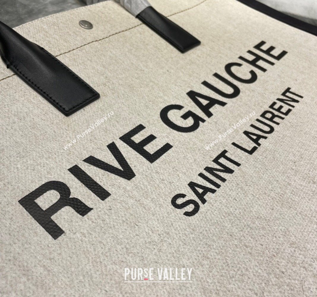 Saint Laurent Rive Gauche Large Tote Bag in Printed Canvas and Leather 509415 White/Black2 2024 (YY-240313079)