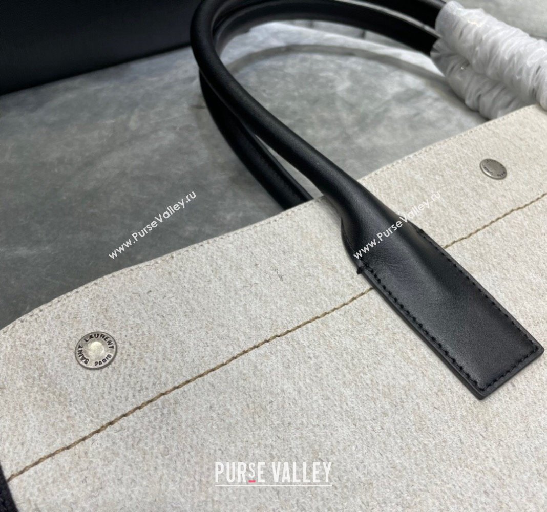 Saint Laurent Rive Gauche Large Tote Bag in Printed Canvas and Leather 509415 White/Black2 2024 (YY-240313079)