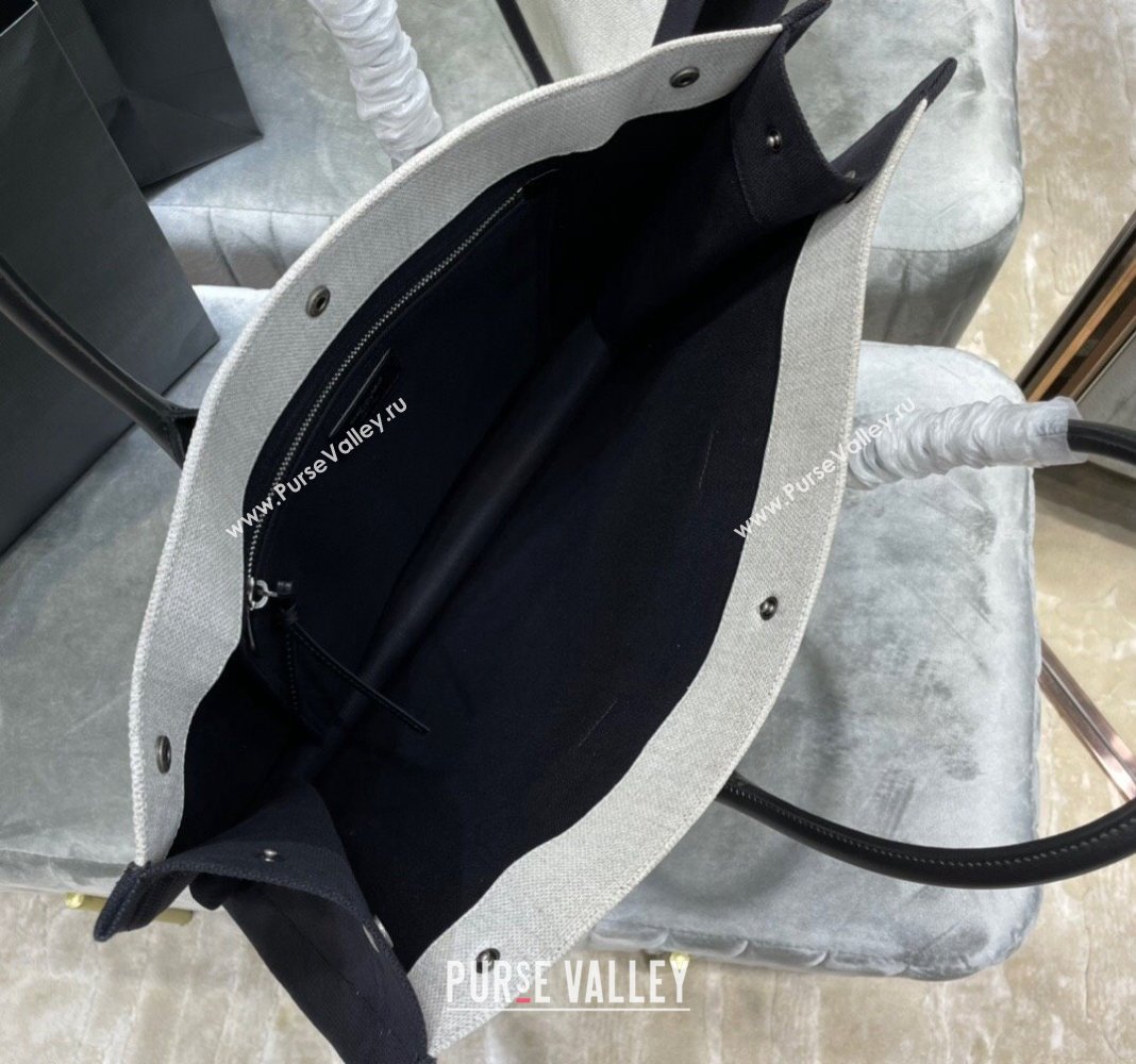Saint Laurent Rive Gauche Large Tote Bag in Printed Canvas and Leather 509415 White/Black2 2024 (YY-240313079)