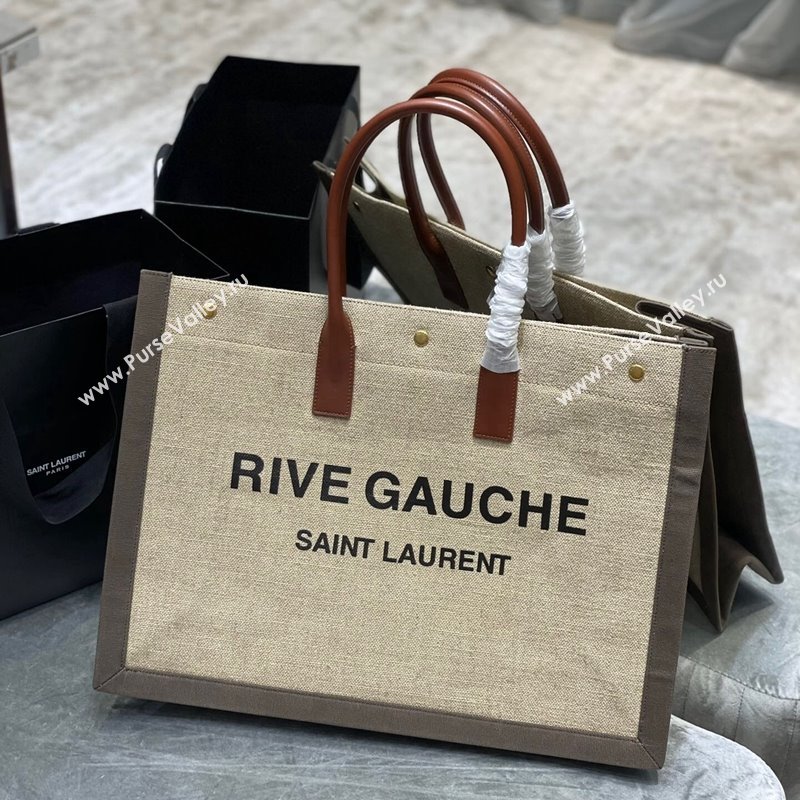 Saint Laurent Rive Gauche Large Tote Bag in Printed Canvas and Leather 509415 Beige/Grey 2024 (YY-240313080)