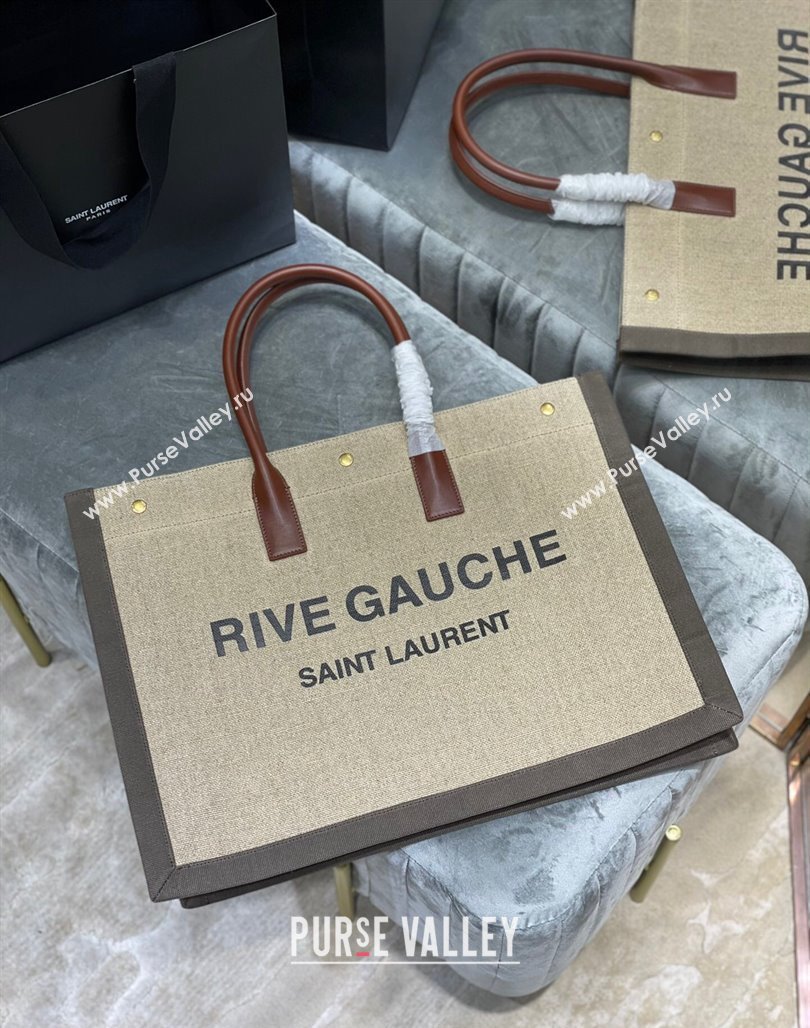 Saint Laurent Rive Gauche Large Tote Bag in Printed Canvas and Leather 509415 Beige/Grey 2024 (YY-240313080)