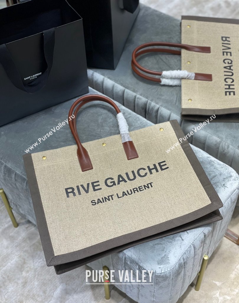 Saint Laurent Rive Gauche Large Tote Bag in Printed Canvas and Leather 509415 Beige/Grey 2024 (YY-240313080)