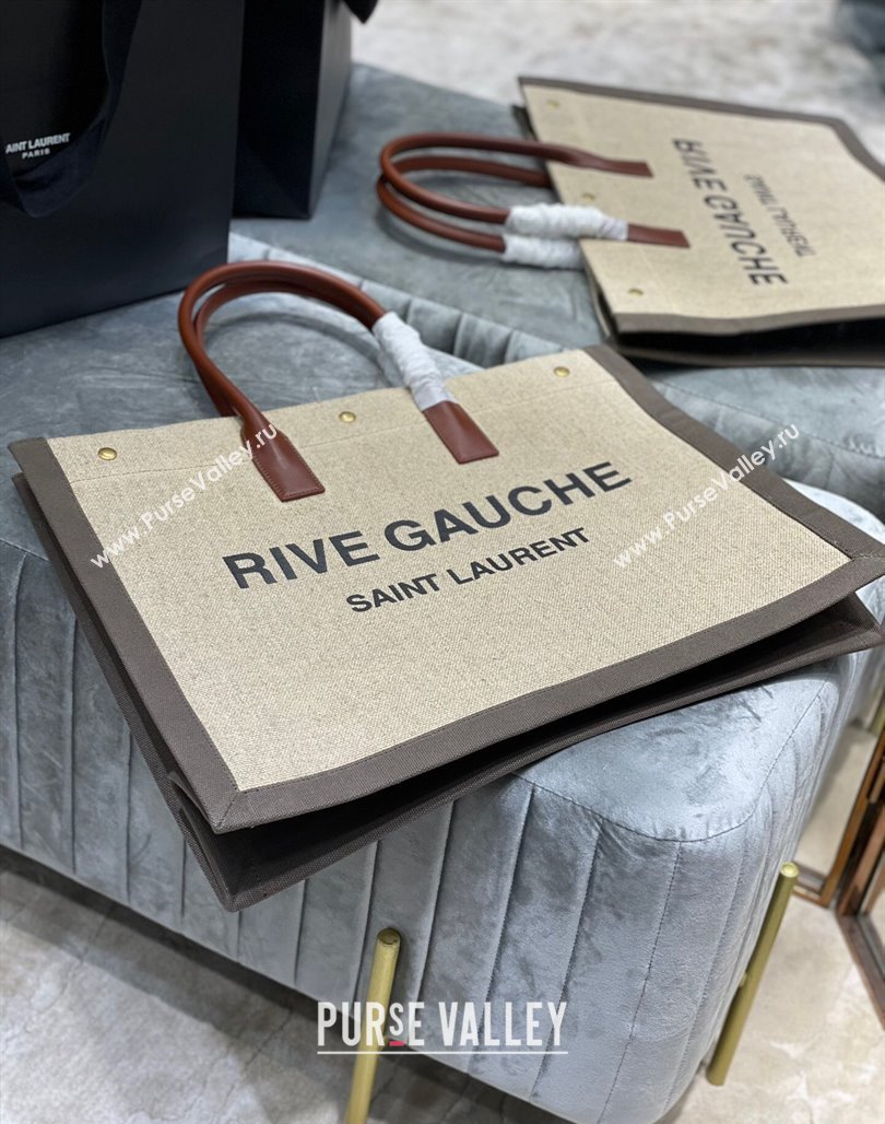 Saint Laurent Rive Gauche Large Tote Bag in Printed Canvas and Leather 509415 Beige/Grey 2024 (YY-240313080)