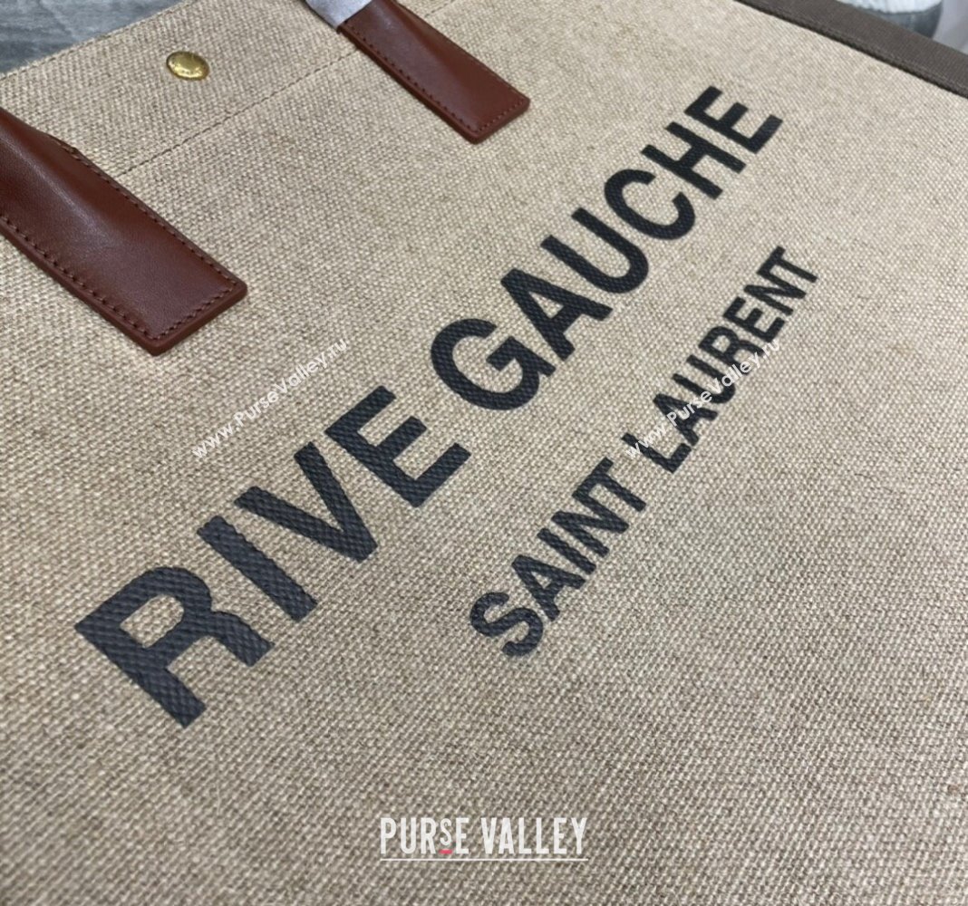 Saint Laurent Rive Gauche Large Tote Bag in Printed Canvas and Leather 509415 Beige/Grey 2024 (YY-240313080)
