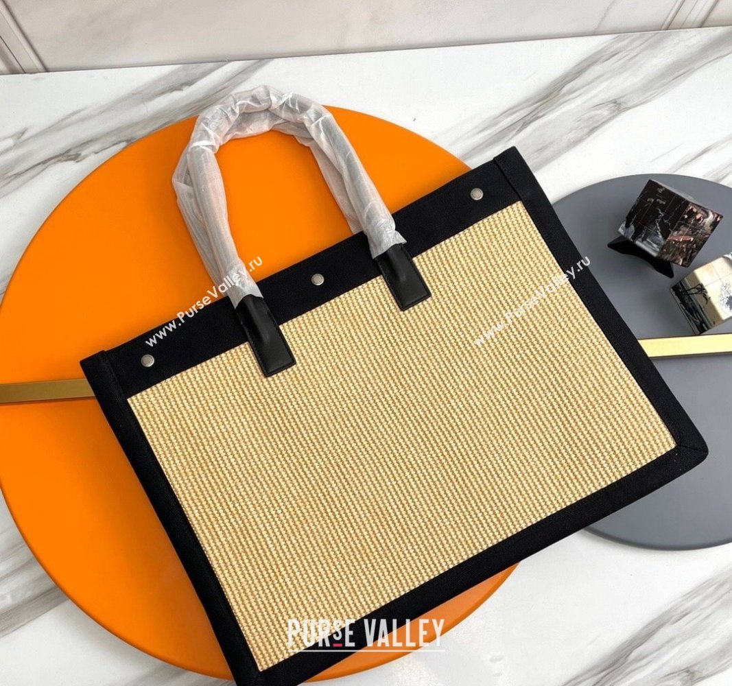 Saint Laurent Rive Gauche Large Tote Bag in Raffia Straw Beige 2024 509415 (YY-240313116)