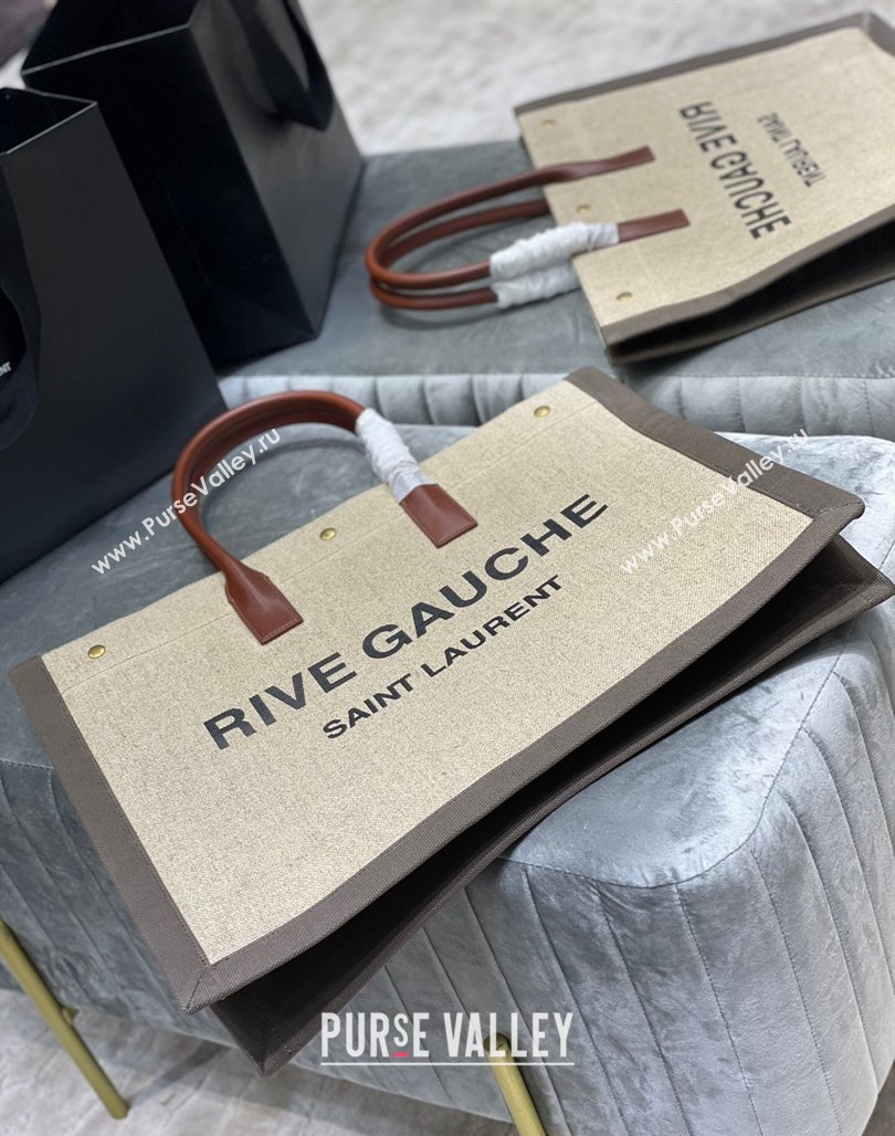 Saint Laurent Rive Gauche Large Tote Bag in Printed Canvas and Leather 509415 Beige/Grey 2024 (YY-240313080)