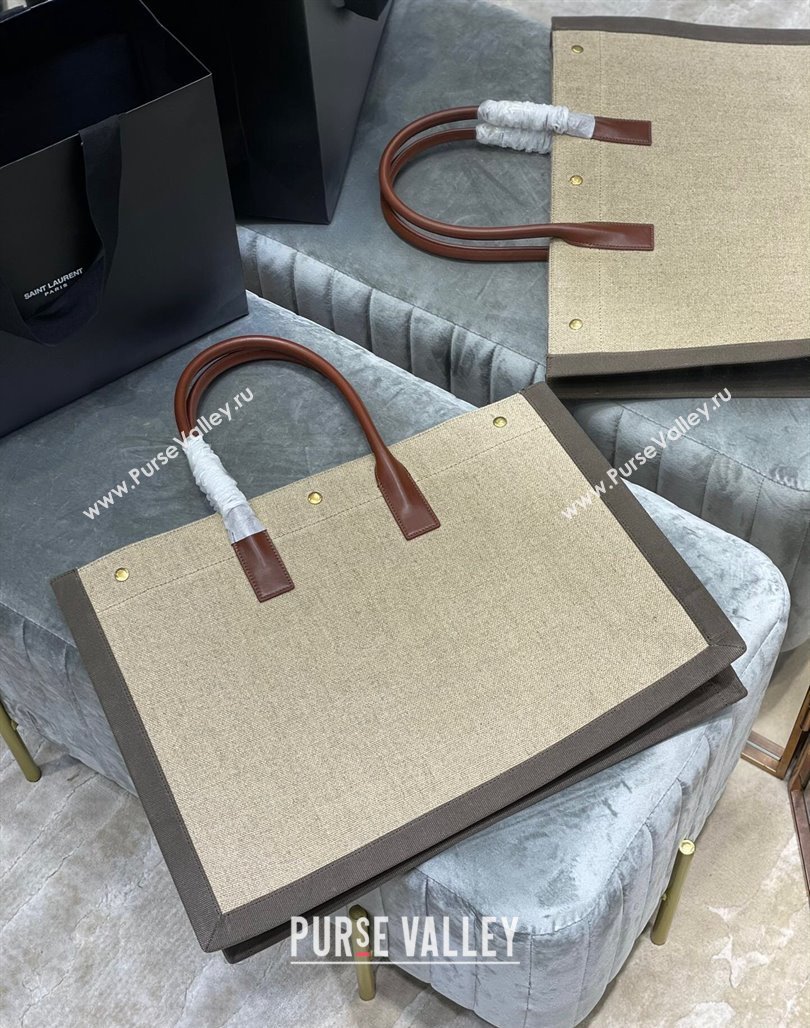 Saint Laurent Rive Gauche Large Tote Bag in Printed Canvas and Leather 509415 Beige/Grey 2024 (YY-240313080)
