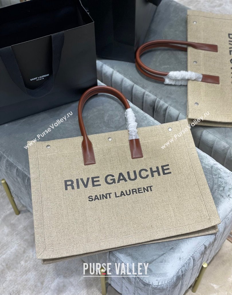 Saint Laurent Rive Gauche Large Tote Bag in Printed Canvas and Leather 509415 Beige/Black 2024 (YY-240313081)