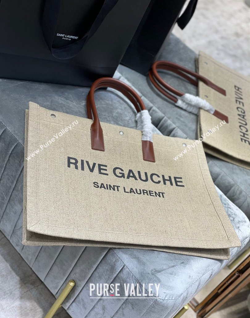 Saint Laurent Rive Gauche Large Tote Bag in Printed Canvas and Leather 509415 Beige/Black 2024 (YY-240313081)