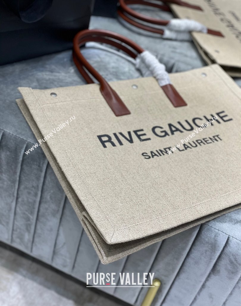 Saint Laurent Rive Gauche Large Tote Bag in Printed Canvas and Leather 509415 Beige/Black 2024 (YY-240313081)