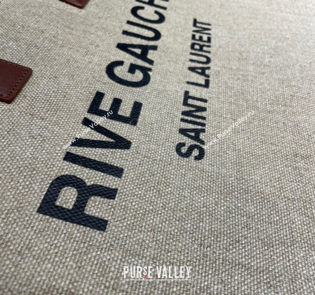 Saint Laurent Rive Gauche Large Tote Bag in Printed Canvas and Leather 509415 Beige/Black 2024 (YY-240313081)