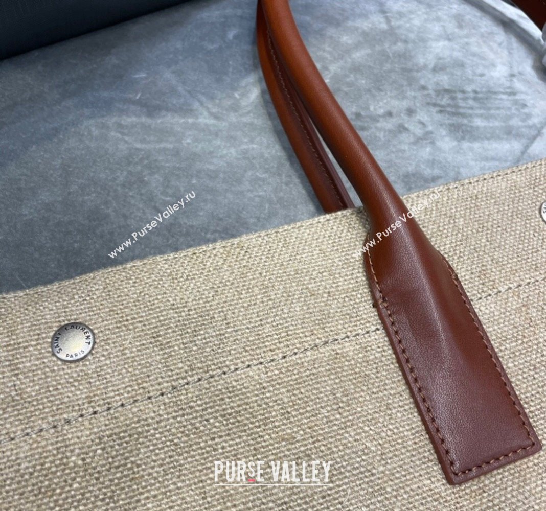 Saint Laurent Rive Gauche Large Tote Bag in Printed Canvas and Leather 509415 Beige/Black 2024 (YY-240313081)