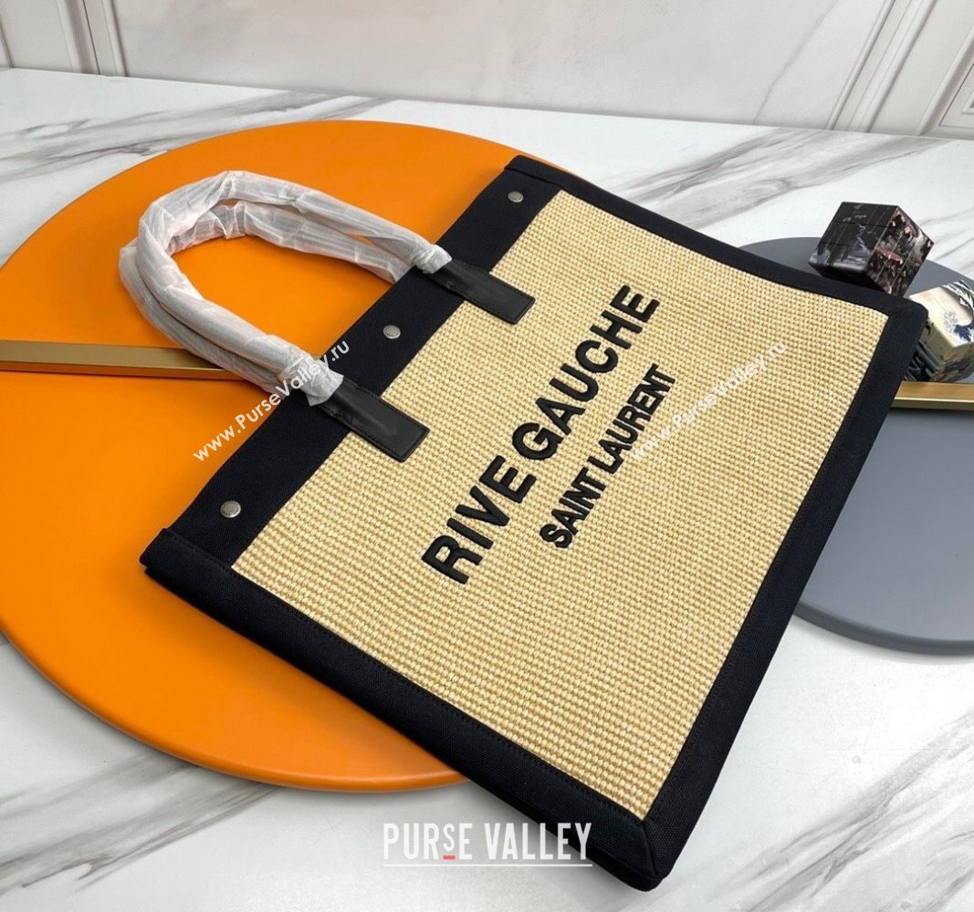 Saint Laurent Rive Gauche Large Tote Bag in Raffia Straw Beige 2024 509415 (YY-240313116)