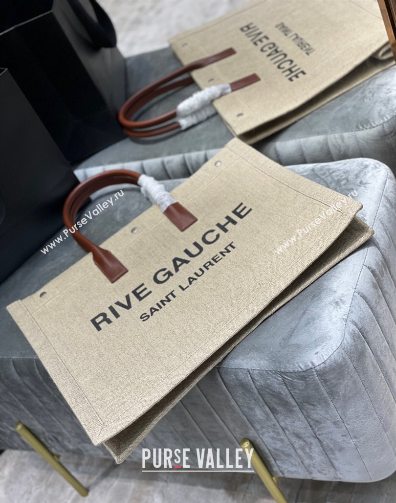 Saint Laurent Rive Gauche Large Tote Bag in Printed Canvas and Leather 509415 Beige/Black 2024 (YY-240313081)