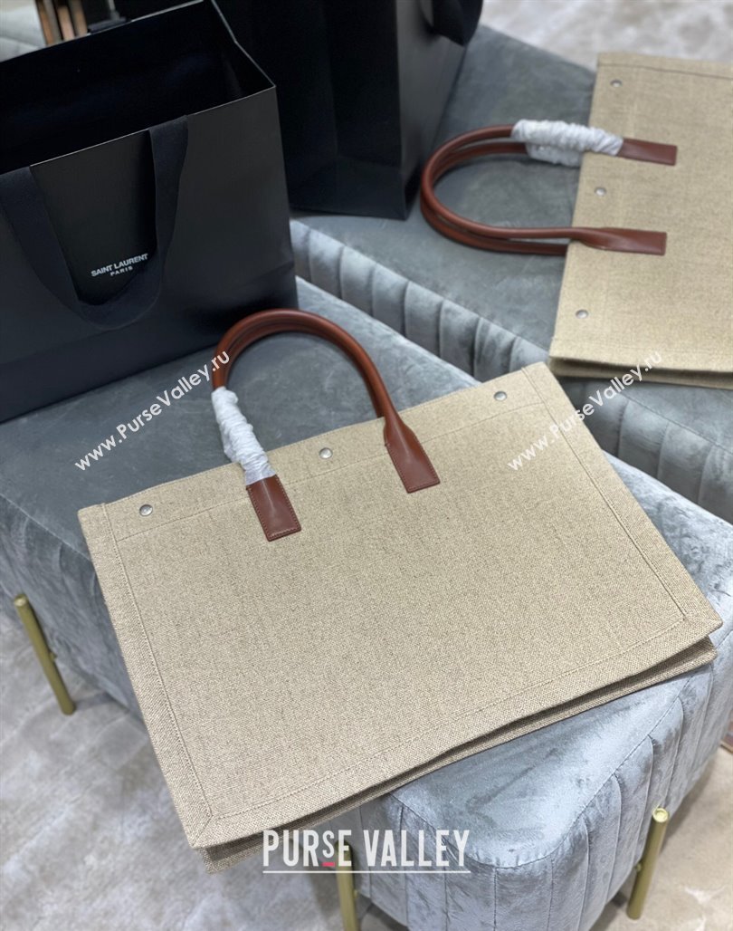 Saint Laurent Rive Gauche Large Tote Bag in Printed Canvas and Leather 509415 Beige/Black 2024 (YY-240313081)