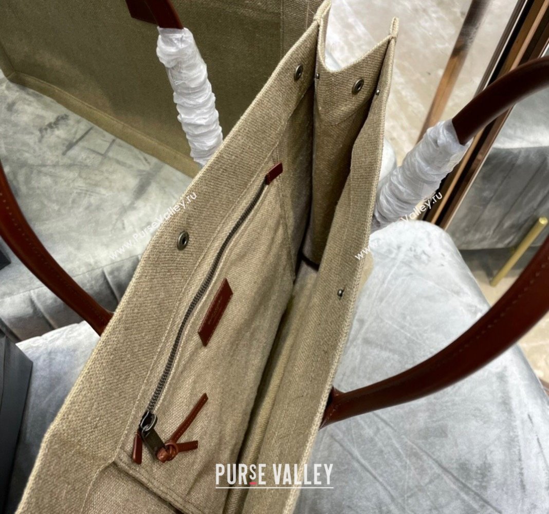 Saint Laurent Rive Gauche Large Tote Bag in Printed Canvas and Leather 509415 Beige/Black 2024 (YY-240313081)
