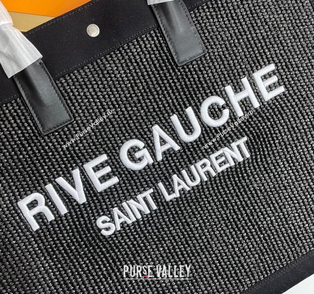Saint Laurent Rive Gauche Large Tote Bag in Raffia Straw Black 2024 509415 (YY-240313117)