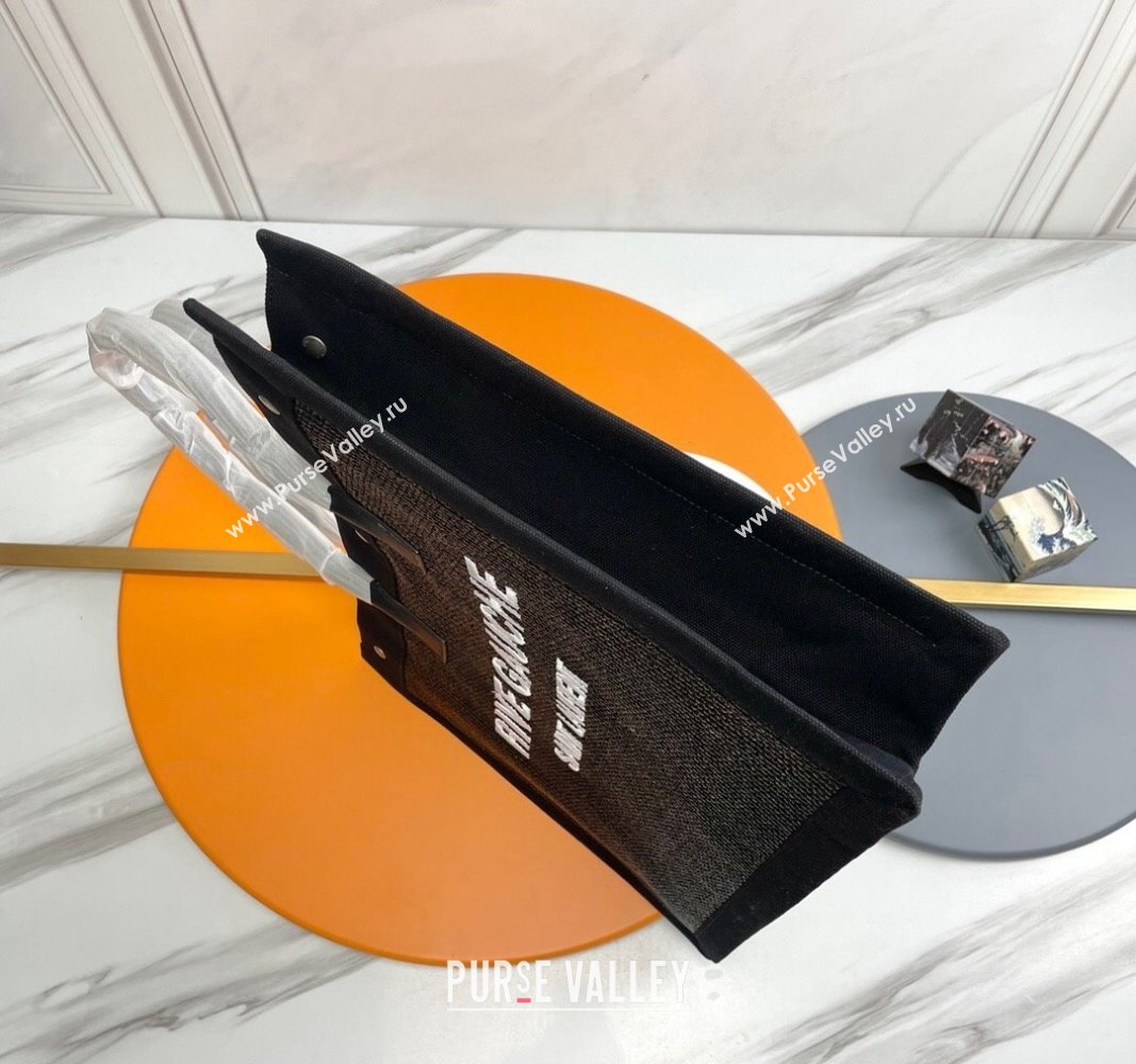 Saint Laurent Rive Gauche Large Tote Bag in Raffia Straw Black 2024 509415 (YY-240313117)