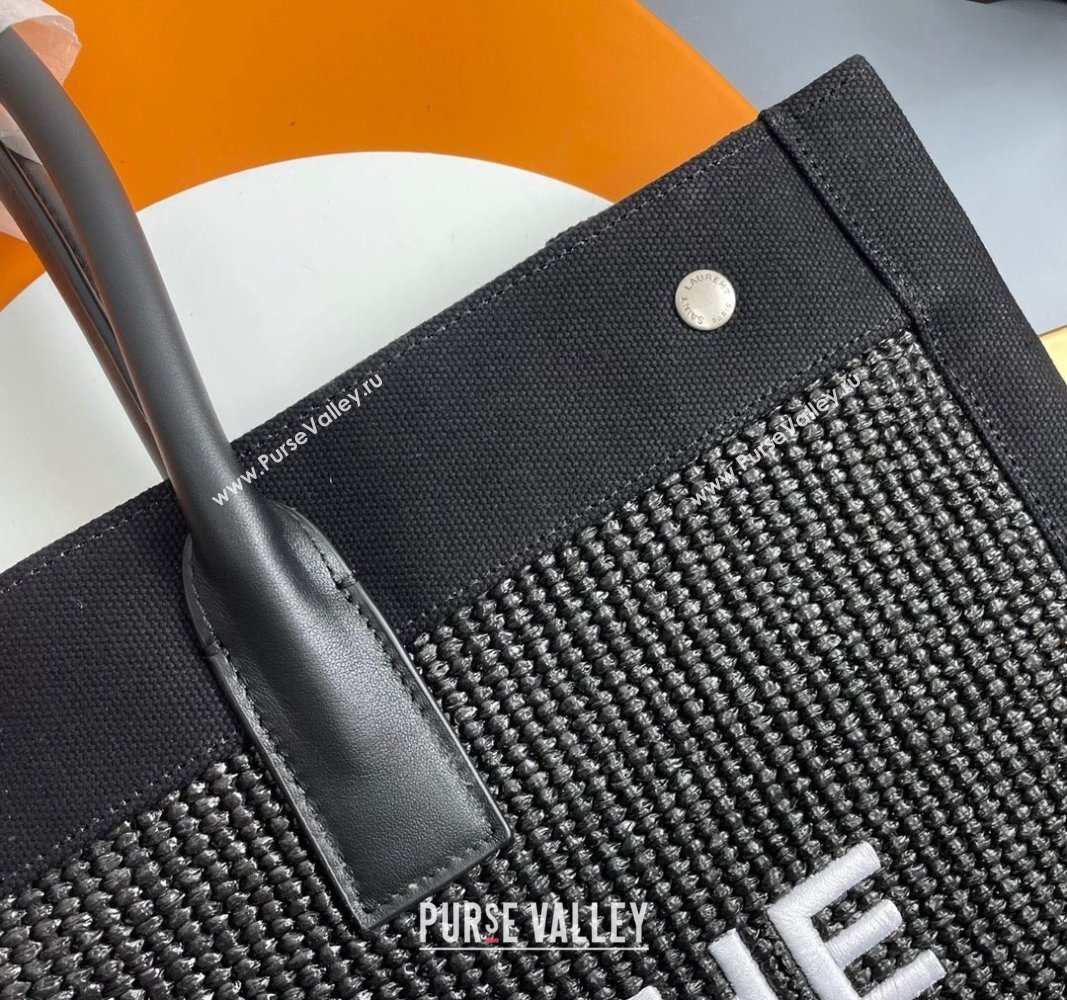 Saint Laurent Rive Gauche Large Tote Bag in Raffia Straw Black 2024 509415 (YY-240313117)