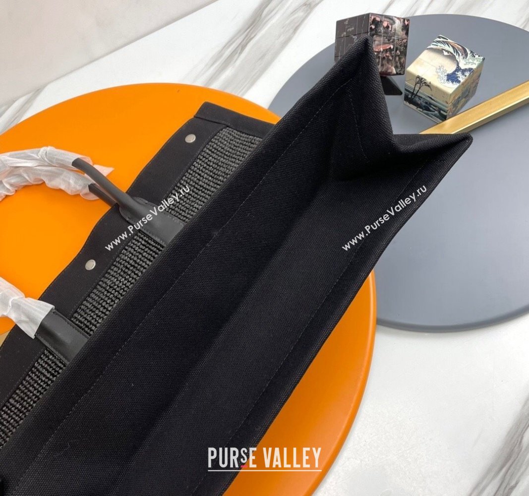 Saint Laurent Rive Gauche Large Tote Bag in Raffia Straw Black 2024 509415 (YY-240313117)