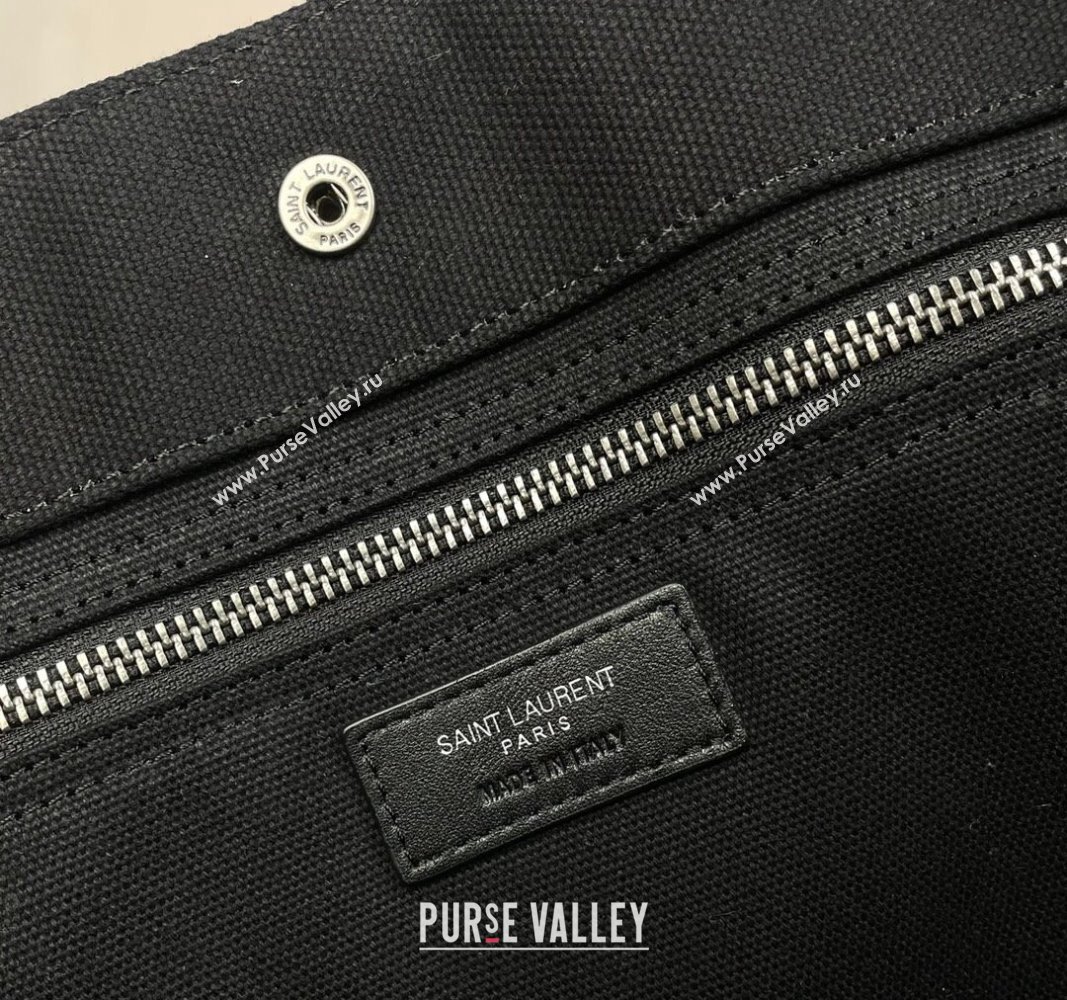 Saint Laurent Rive Gauche Large Tote Bag in Raffia Straw Black 2024 509415 (YY-240313117)