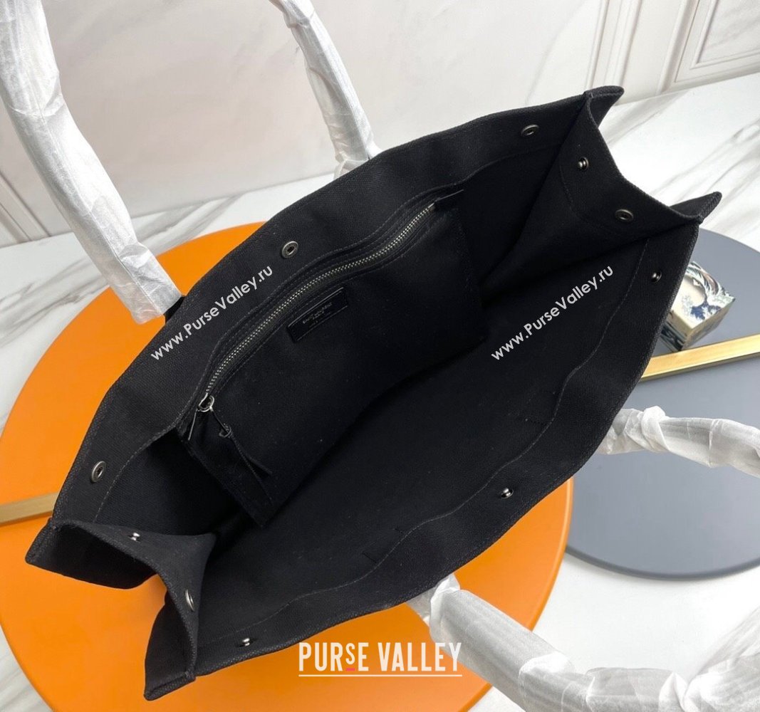 Saint Laurent Rive Gauche Large Tote Bag in Raffia Straw Black 2024 509415 (YY-240313117)