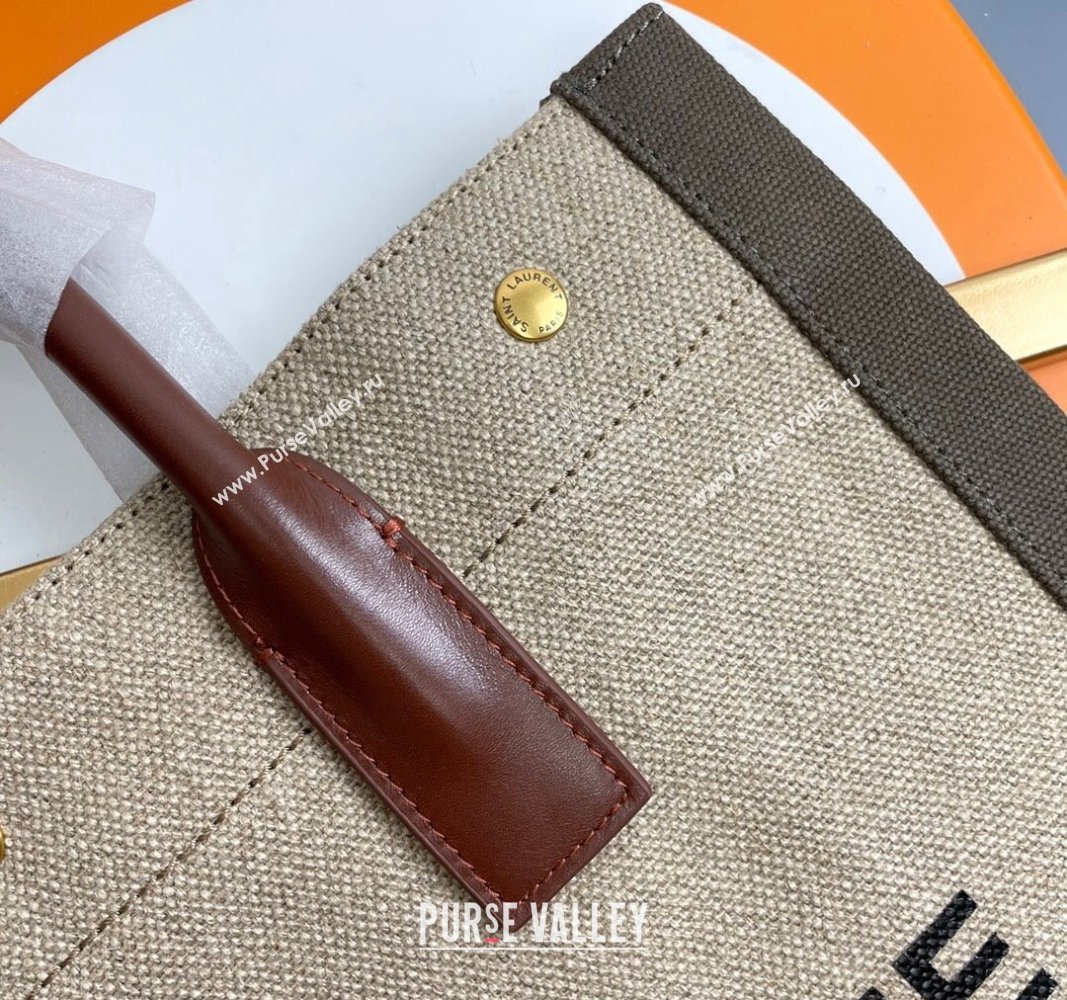 Saint Laurent Rive Gauche N/S Tote bag in Linen and Cotton 631682 Beige/Green 2024 (YY-240313118)