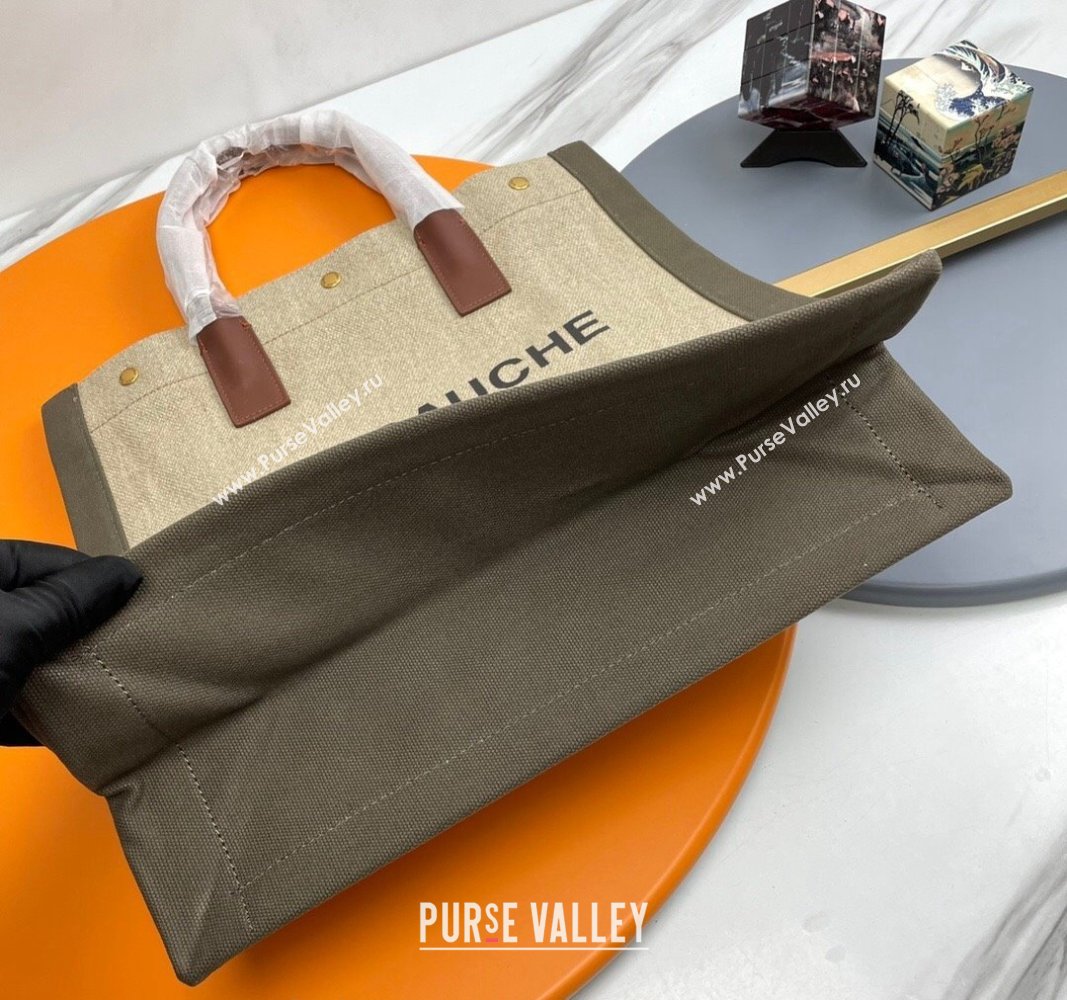 Saint Laurent Rive Gauche N/S Tote bag in Linen and Cotton 631682 Beige/Green 2024 (YY-240313118)