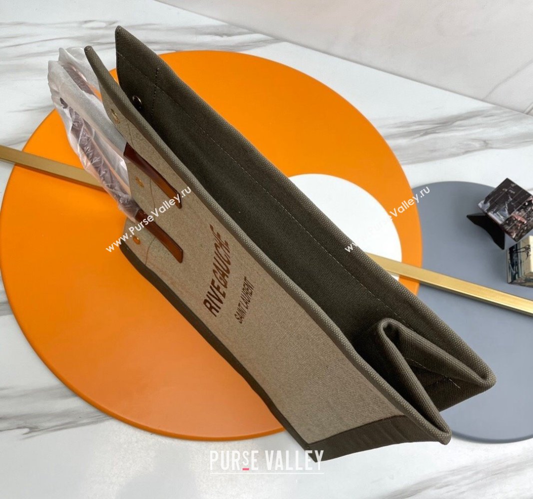 Saint Laurent Rive Gauche N/S Tote bag in Linen and Cotton 631682 Beige/Green 2024 (YY-240313118)