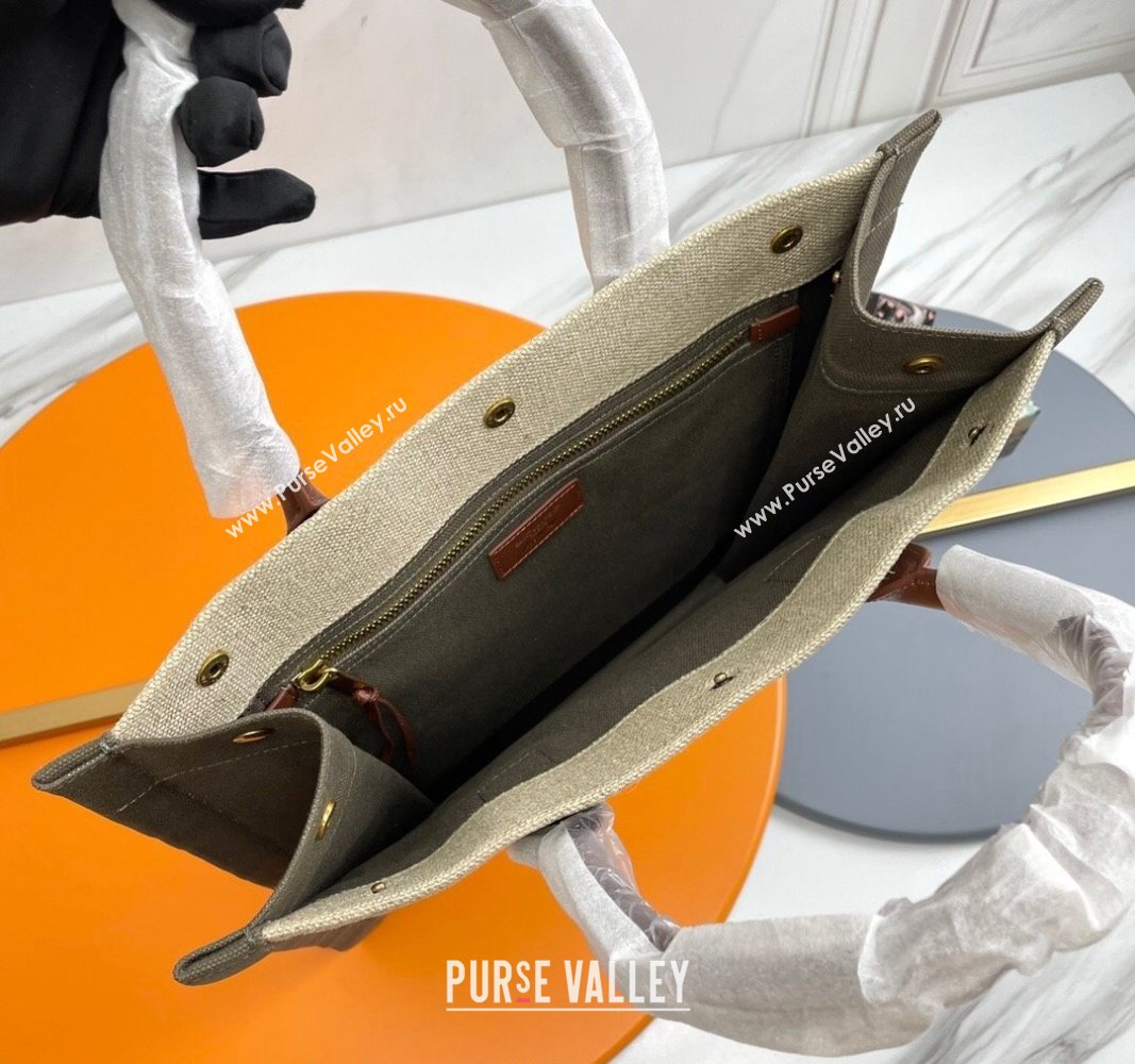 Saint Laurent Rive Gauche N/S Tote bag in Linen and Cotton 631682 Beige/Green 2024 (YY-240313118)