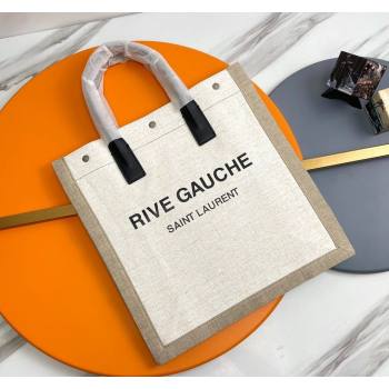 Saint Laurent Rive Gauche N/S Tote bag in Linen and Cotton 631682 Beige/White 2024 (YY-240313119)