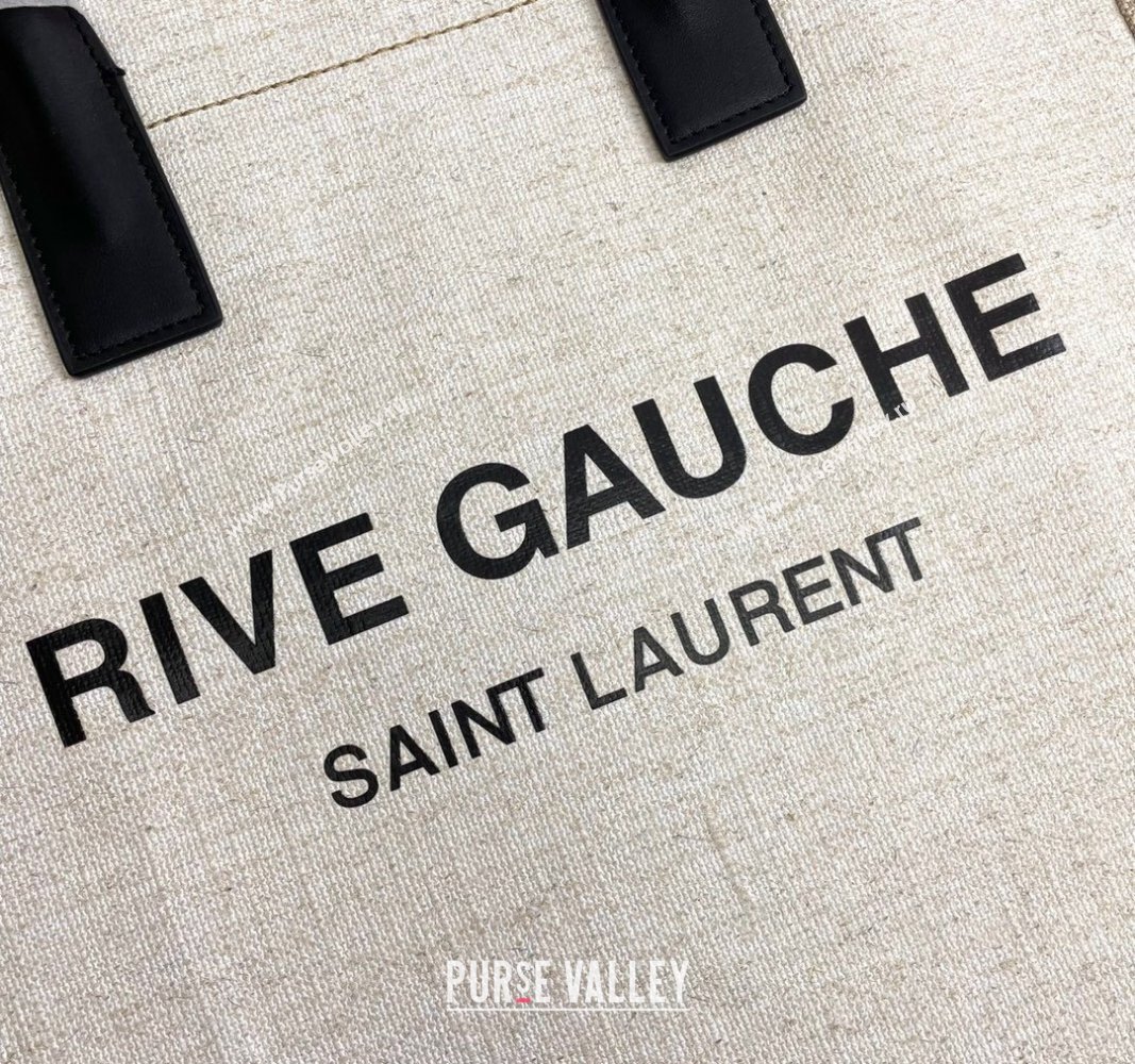 Saint Laurent Rive Gauche N/S Tote bag in Linen and Cotton 631682 Beige/White 2024 (YY-240313119)