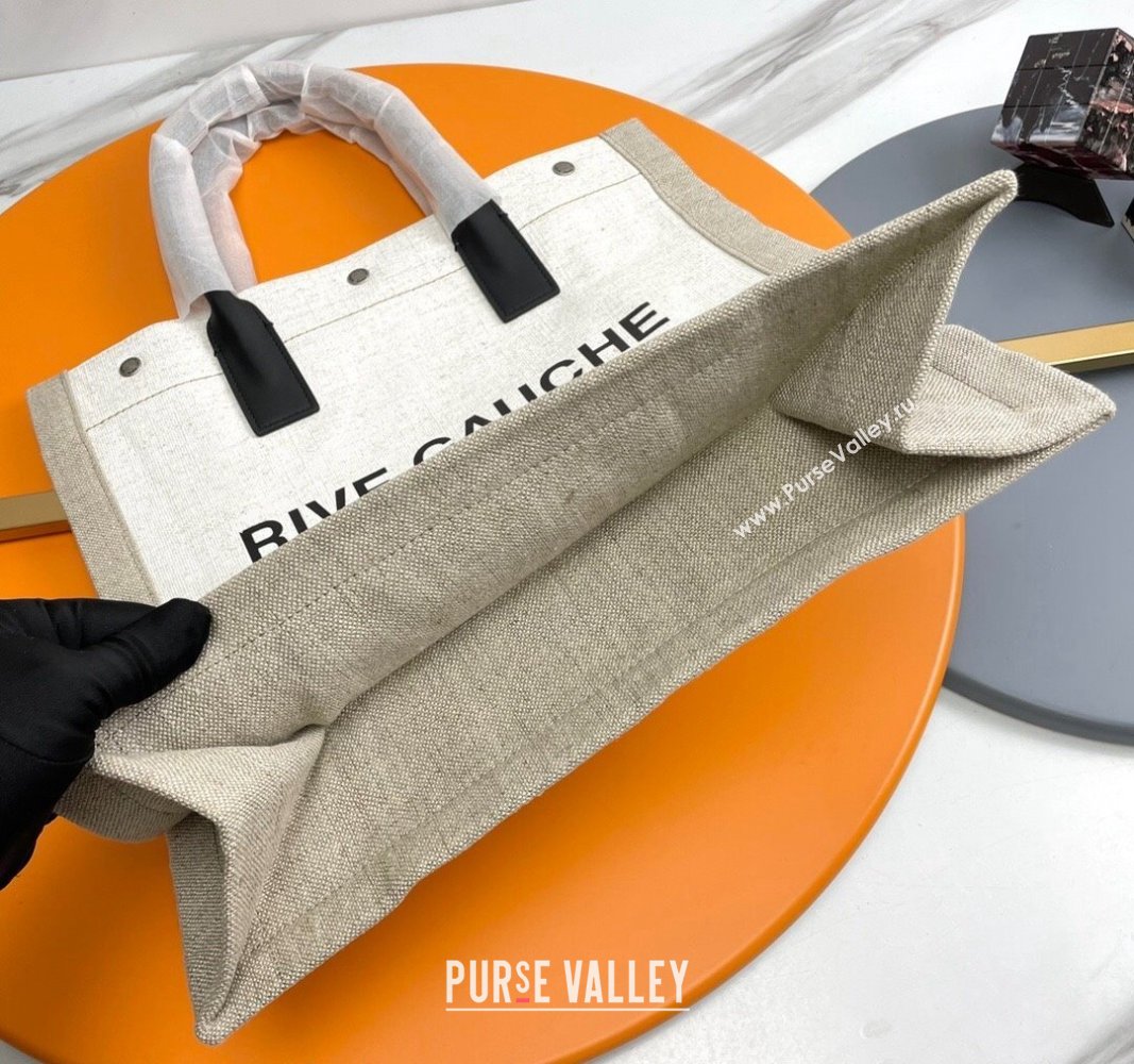 Saint Laurent Rive Gauche N/S Tote bag in Linen and Cotton 631682 Beige/White 2024 (YY-240313119)