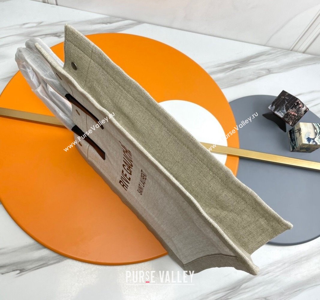 Saint Laurent Rive Gauche N/S Tote bag in Linen and Cotton 631682 Beige/White 2024 (YY-240313119)