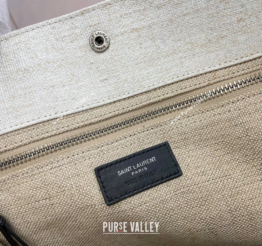 Saint Laurent Rive Gauche N/S Tote bag in Linen and Cotton 631682 Beige/White 2024 (YY-240313119)