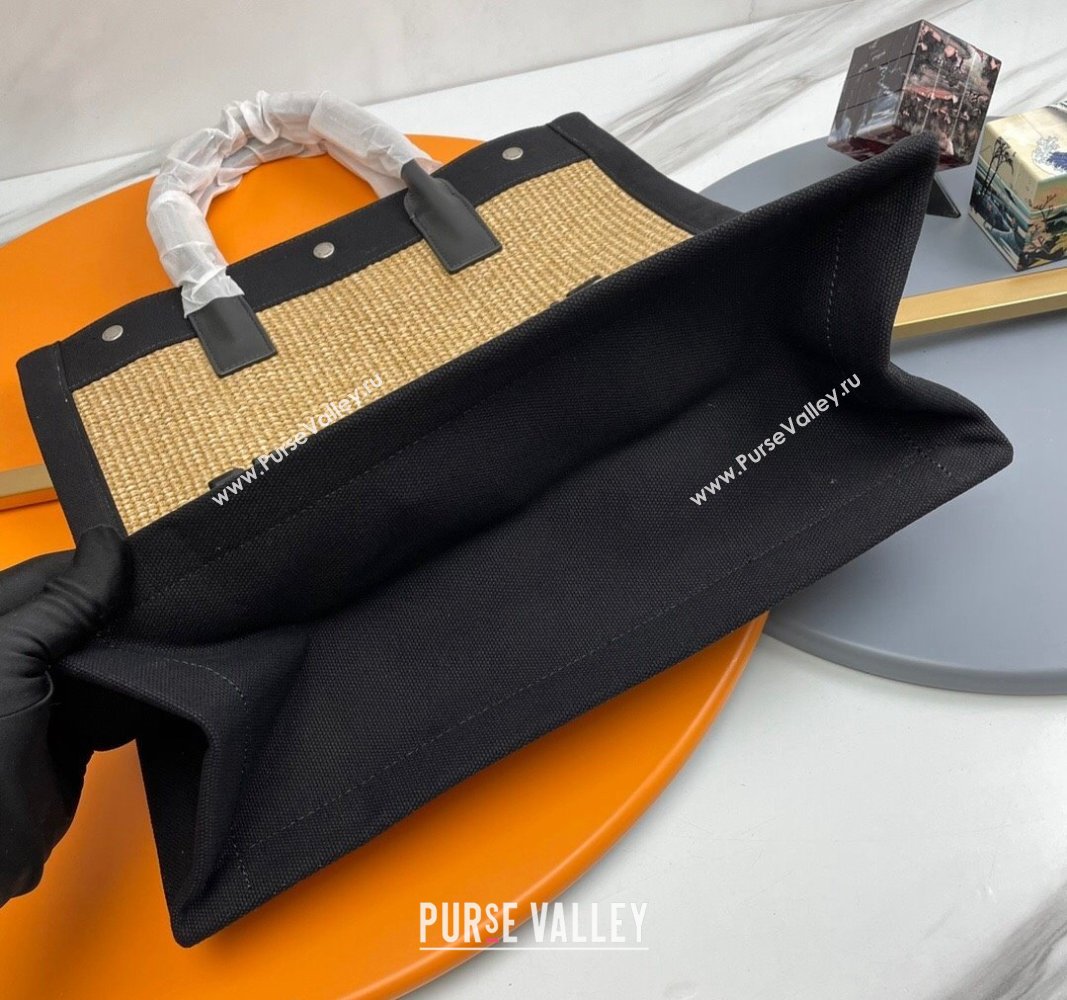 Saint Laurent Rive Gauche N/S Shopping Bag in Raffia Straw Khaki 2024 631682 (YY-240313113)