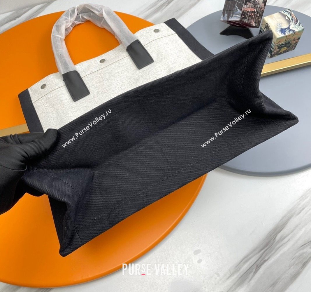 Saint Laurent Rive Gauche N/S Tote bag in Linen and Cotton 631682 White/Black2 2024 (YY-240313120)