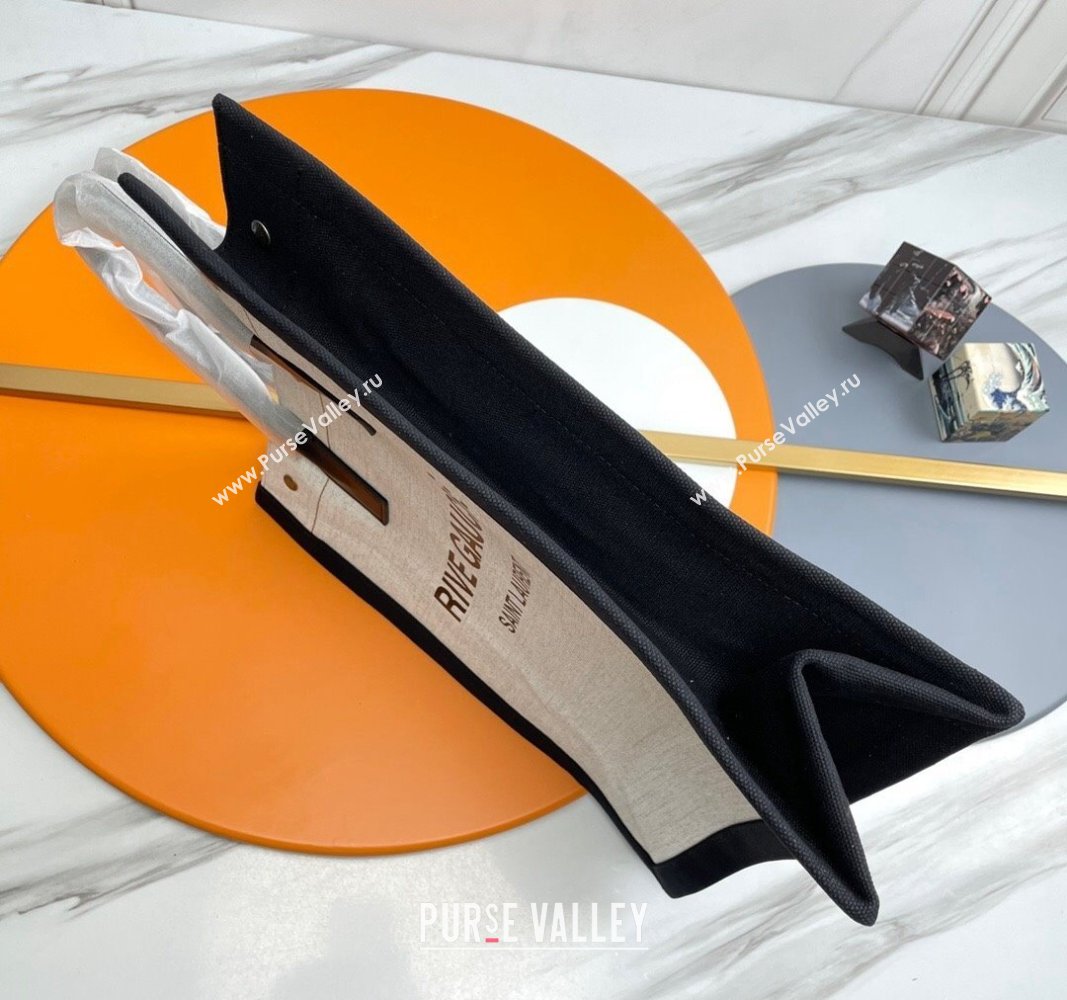 Saint Laurent Rive Gauche N/S Tote bag in Linen and Cotton 631682 White/Black2 2024 (YY-240313120)