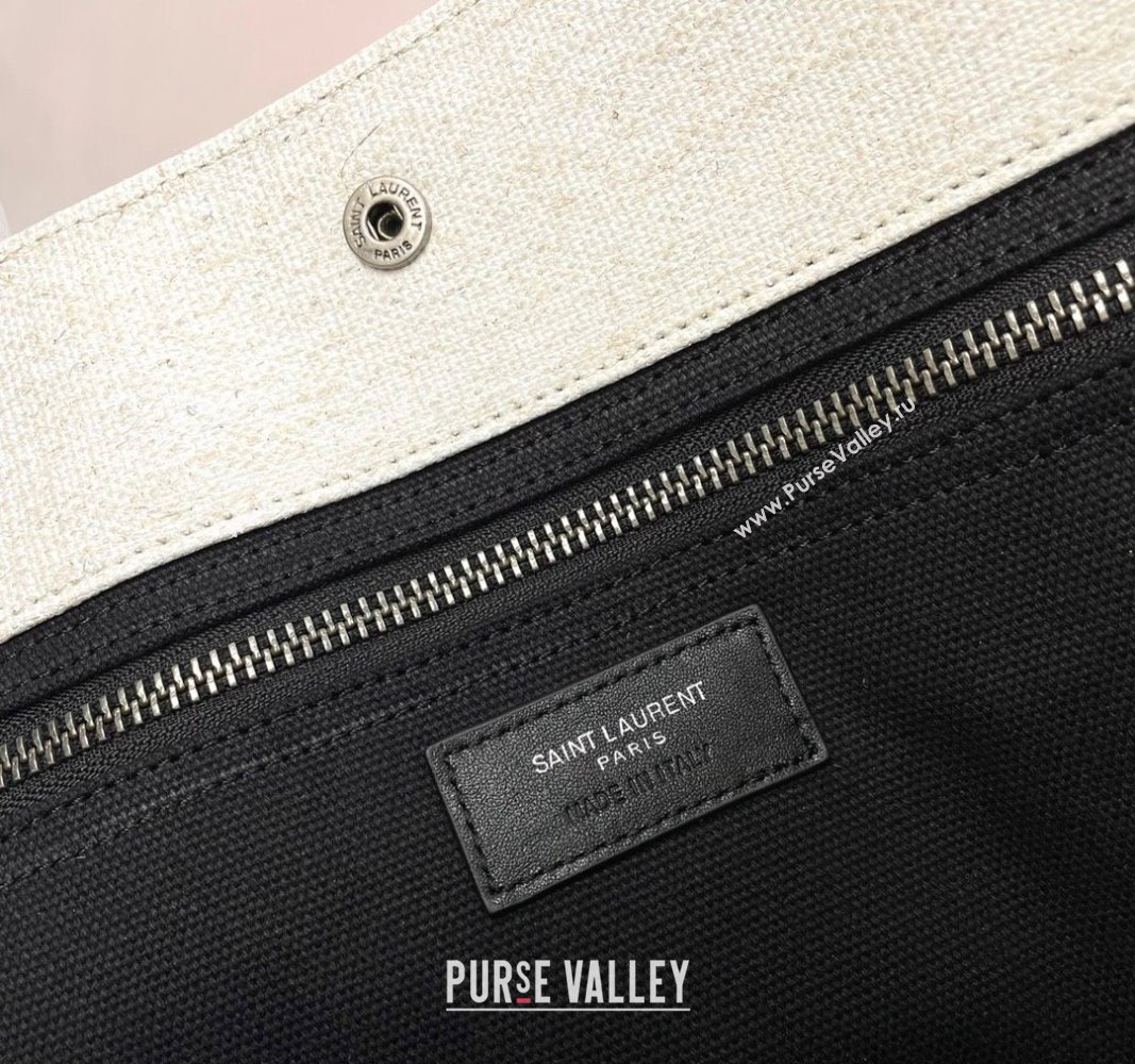Saint Laurent Rive Gauche N/S Tote bag in Linen and Cotton 631682 White/Black2 2024 (YY-240313120)