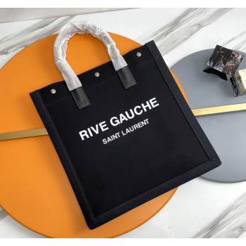 Saint Laurent Rive Gauche N/S Tote bag in Linen and Cotton 631682 Black/White2 2024 (YY-240313121)
