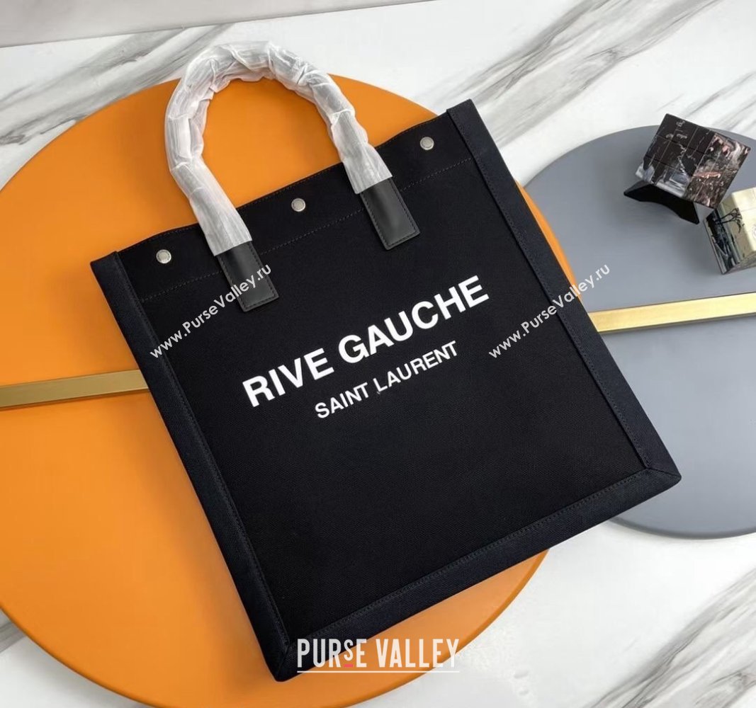 Saint Laurent Rive Gauche N/S Tote bag in Linen and Cotton 631682 Black/White2 2024 (YY-240313121)