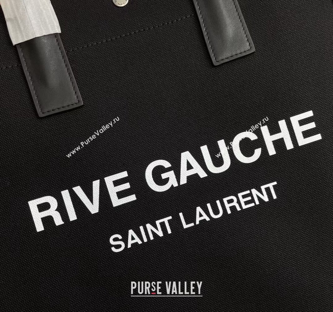 Saint Laurent Rive Gauche N/S Tote bag in Linen and Cotton 631682 Black/White2 2024 (YY-240313121)