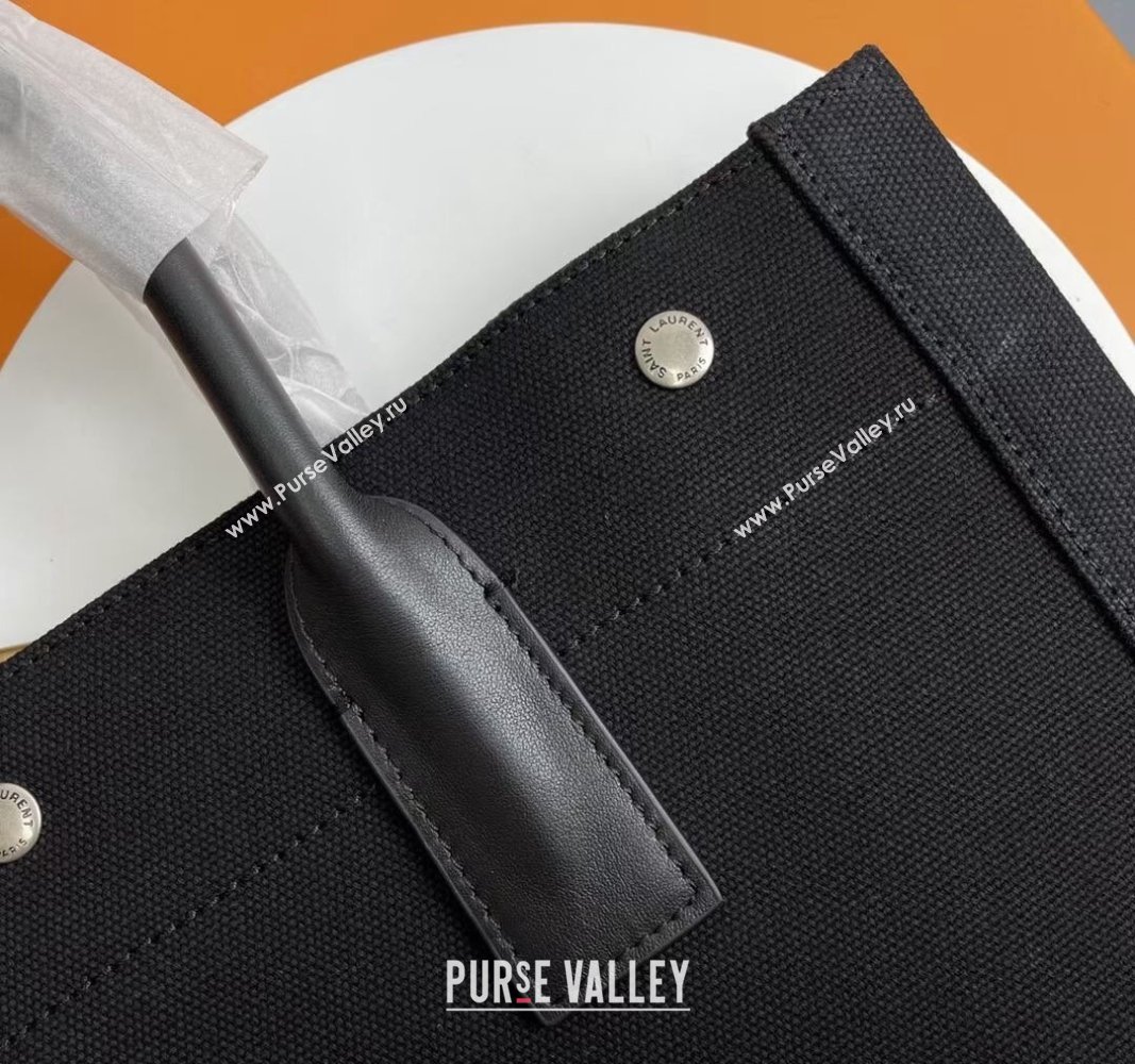 Saint Laurent Rive Gauche N/S Tote bag in Linen and Cotton 631682 Black/White2 2024 (YY-240313121)
